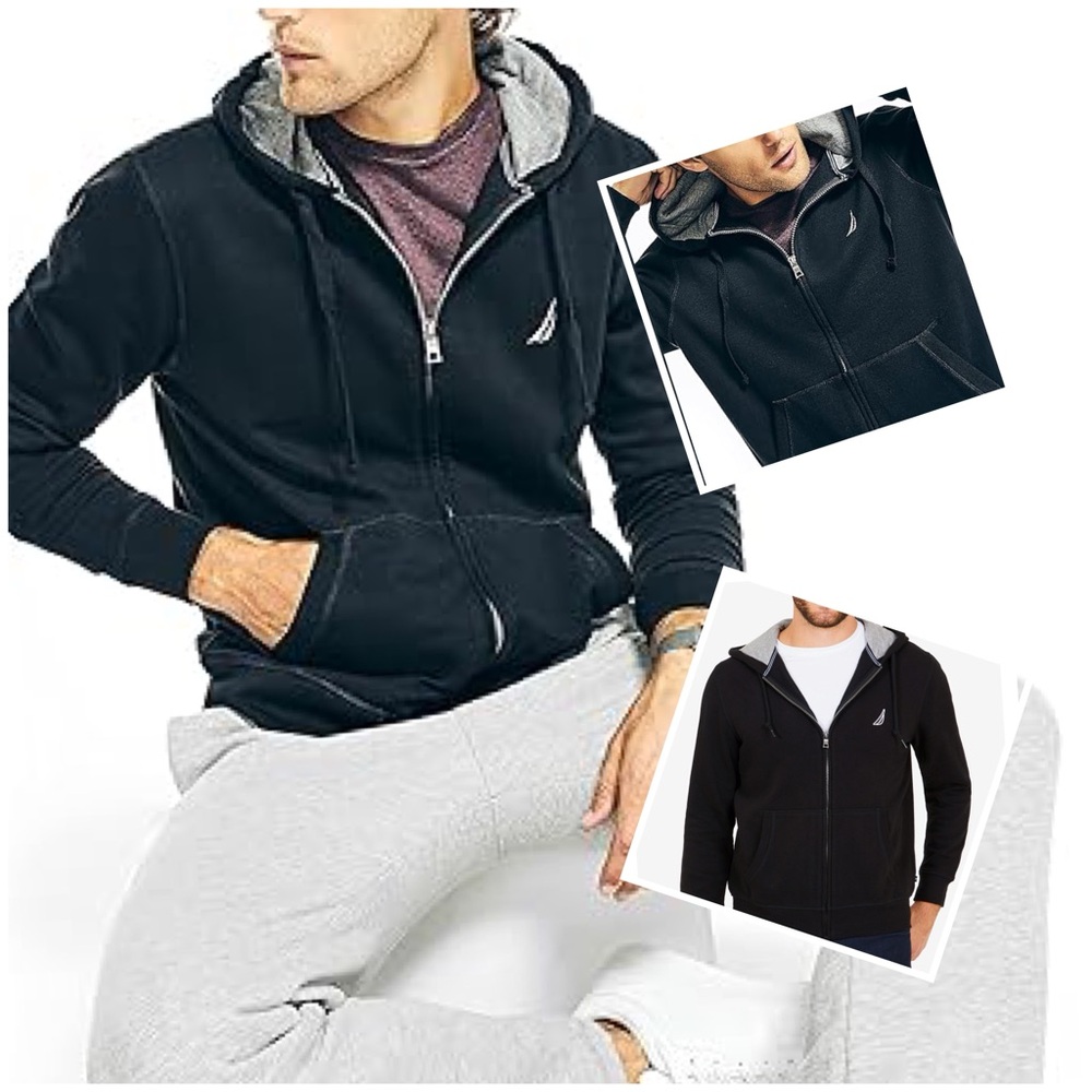 Nautica Men’s Front Zip Hooded Sweatshirt in Navy Blue & Grey, Size 3XL NWT